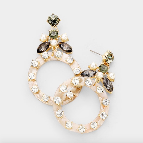 Ornamental Stone Jewelry - Marjorie Cream Circle Dangle Crystal Earrings Gorg